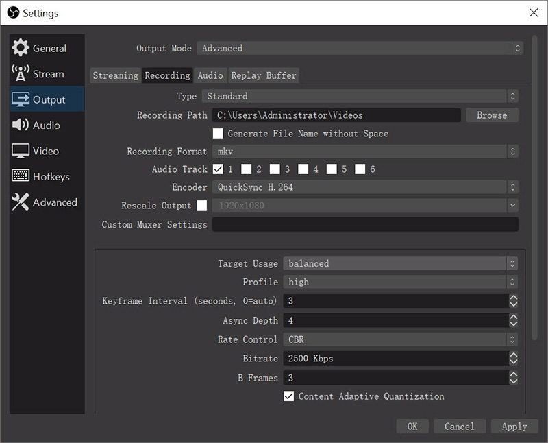 OBS Studio Settings for Windows 7 Screen Recording