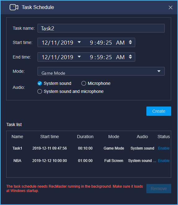 RecMaster Task Schedule Feature to Auto-record Future Live Stream