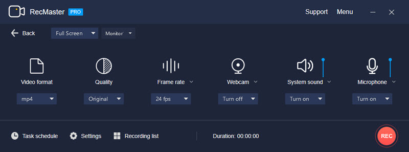 RecMaster Settings for Sound